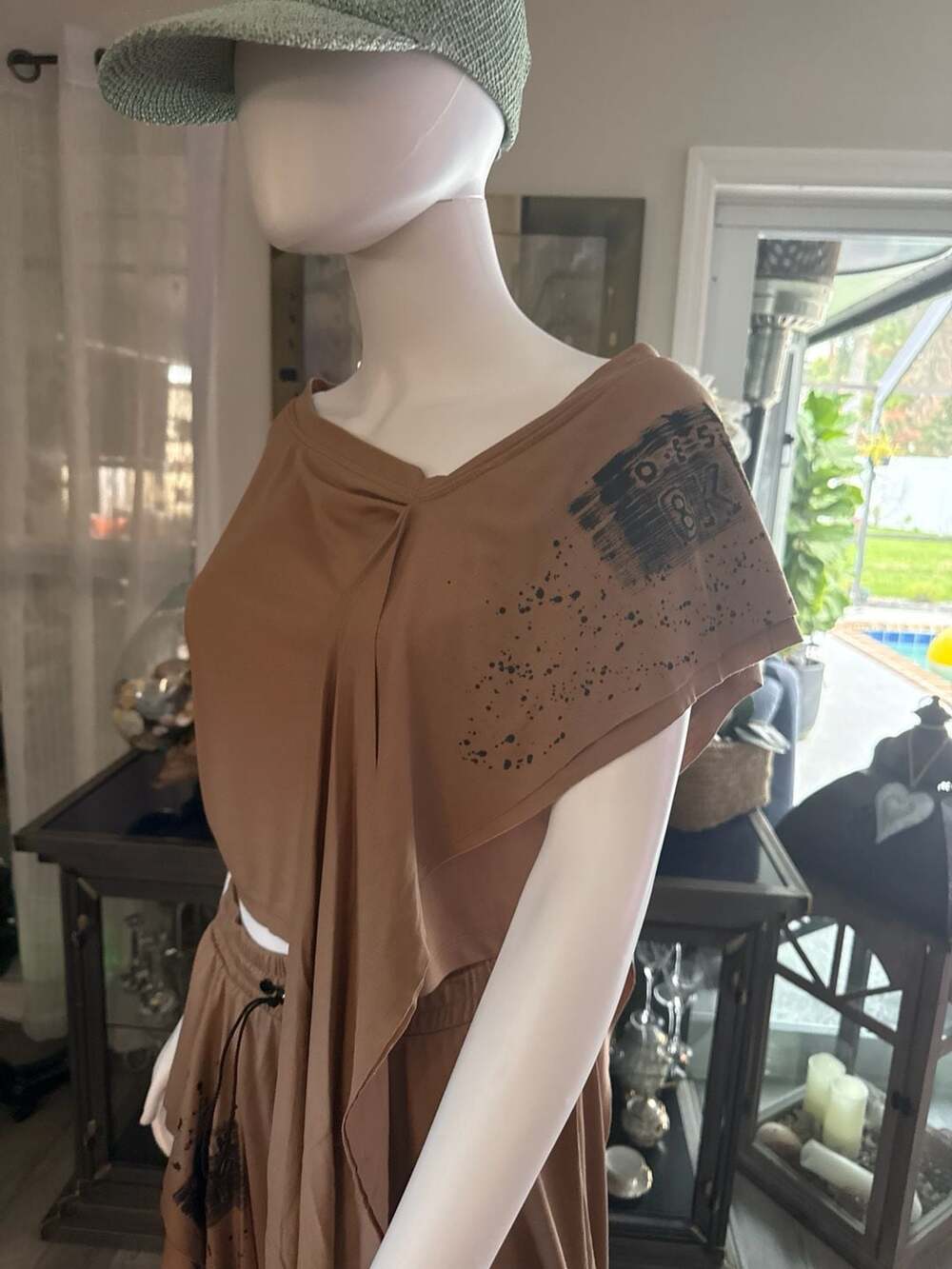 BUKEZY Brown 2-Piece Crop Top and Wide Leg Ruffle Pant